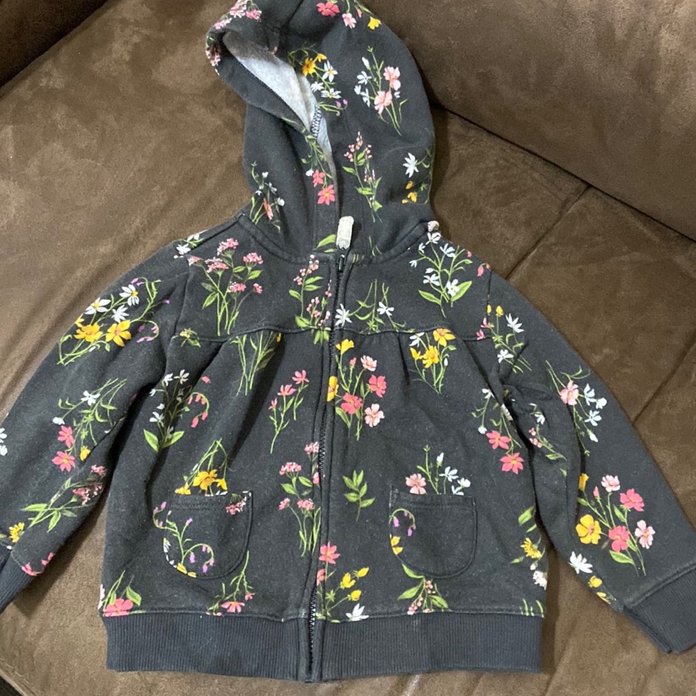 Carter's Gray Floral Hoodie with Pockets 18M
